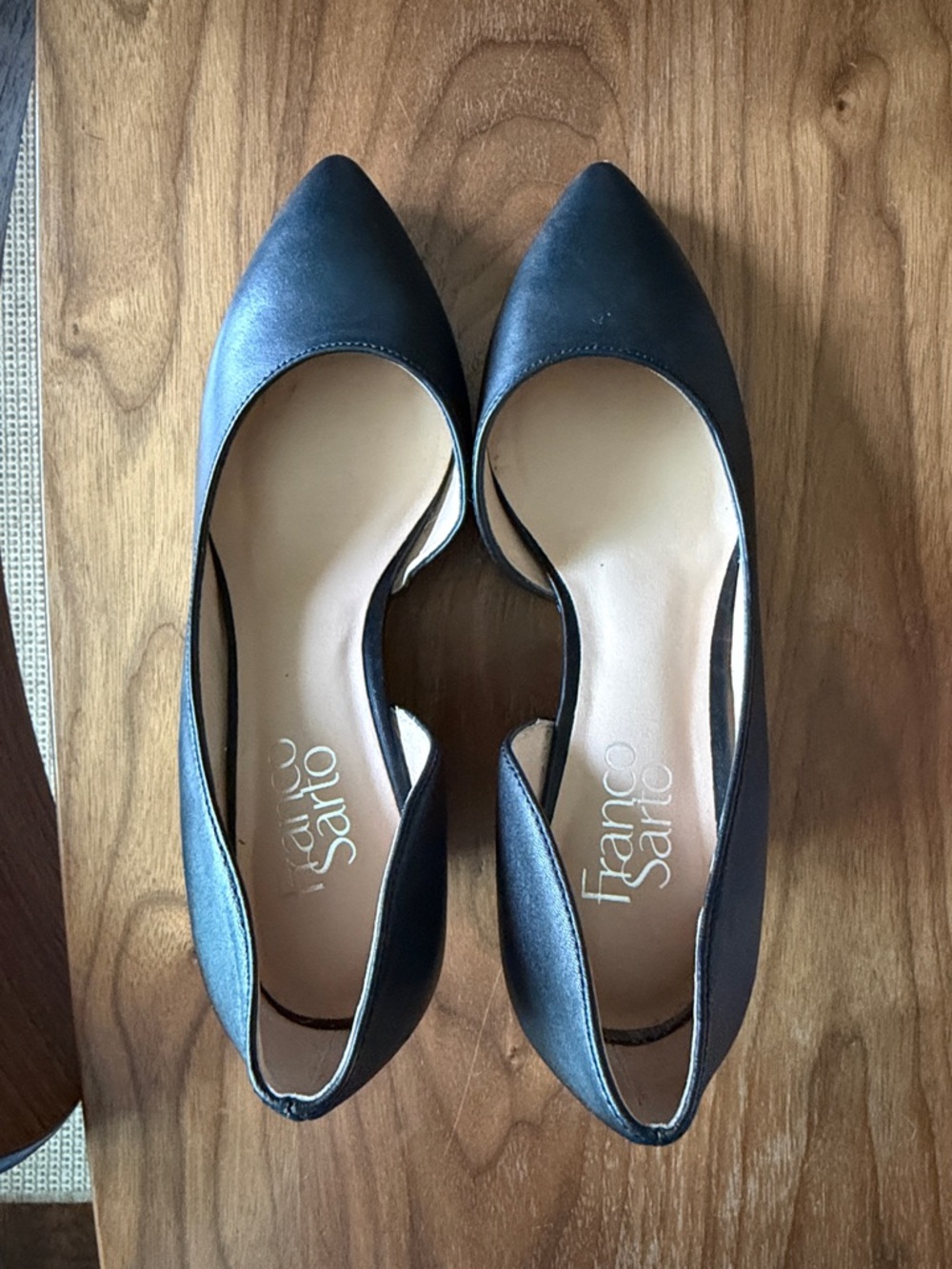 Franco Sarto Black Leather Pointed Wedge Pumps - Picture 5 of 6